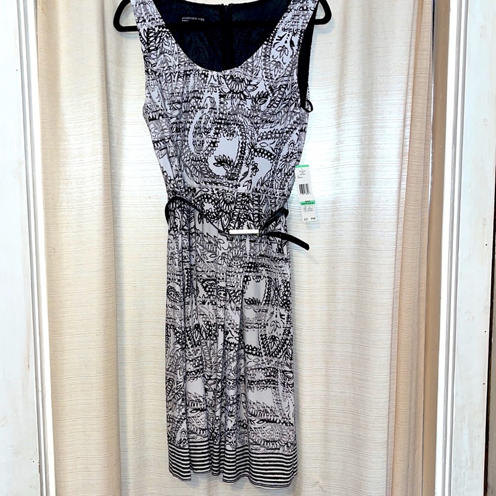 Jones New York Dress, Black & White, Belted
